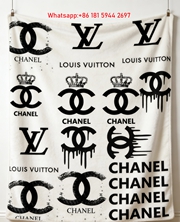 Chanel & LV Mixed Logo Graffiti Flannel Throw Blanket IMG_7145